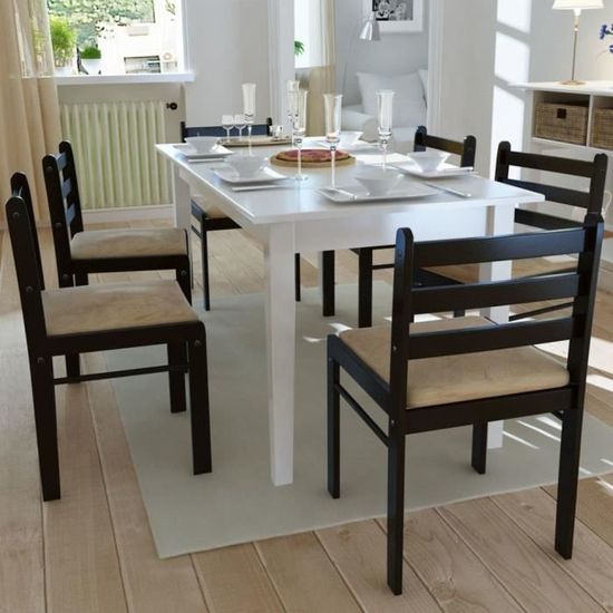 Lot de 6 chaises de salle à manger - Style contemporain Scandinave - Marron - Bois solide et velours