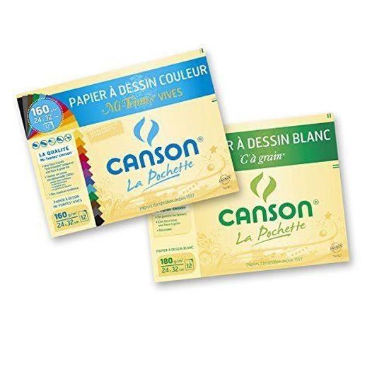 Canson Lot De 2 Pochettes Papier Dessin Vives 24x32 Cm - Grain Fin - Idéal Arts Plastiques & Études