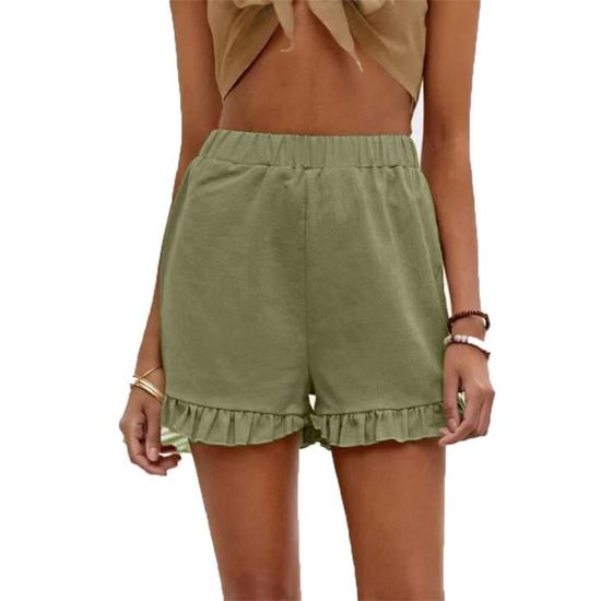 Short En Velours Côtelé Femme - Taille Haute, Coupe Large - Unie, Ourlet Roulé - Confortable Et Respirant été - 10