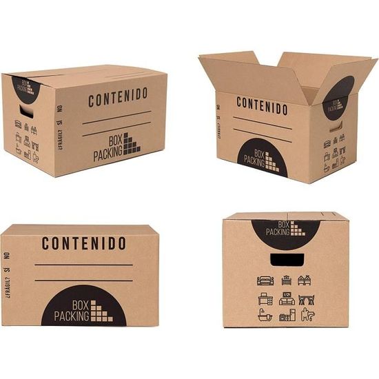BOXPACKING, Cartons Déménagement, Lot de 20 Boite Carton Demenagement,  Emballage, 43x30x25 cm, Avec Poignées