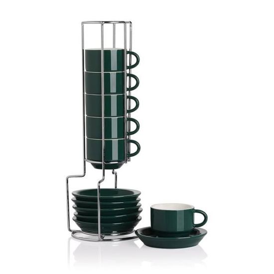 Set De 4 Tasses à Café Empilables En Céramique - Avec Support En Fer, Pour Espresso, Thé, Bureau - 4