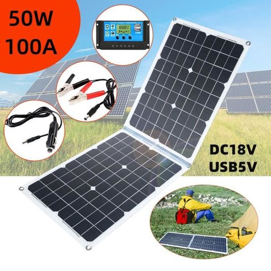 Panneau Solaire Chargeur JES 50W 12V – Pour Camping-Car, Voiture, Remorque, Tente