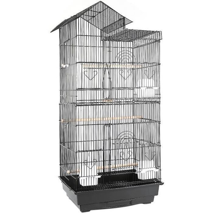 Grande cage à oiseaux avec mangeoire perchoir extérieur pour perruches, canaris 46 x 35,5 x 99