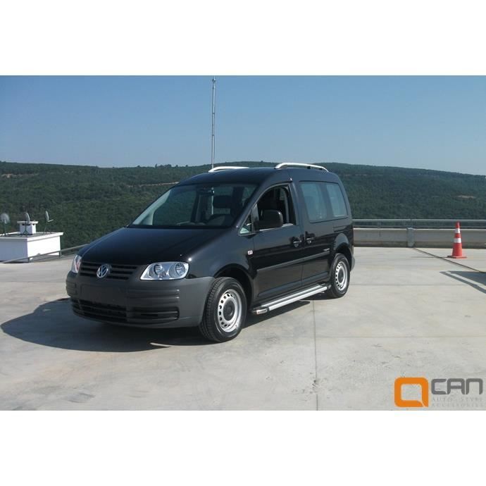 Barres de toit pour Volkswagen Caddy III 10-2010>05-2015 longitudinales alu + pieds plastique noir