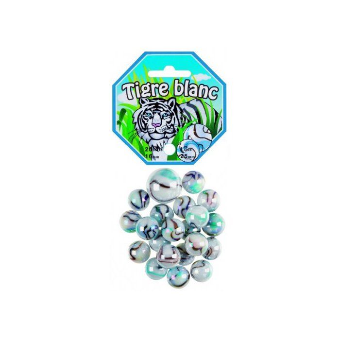 Sachet De 20 Billes De 1.6 Cm + 1 Callot de 2.5 Tigre Blanc - Jeu De Recreation