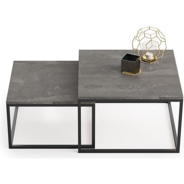 Lot de 2 tables basses gigognes twin design industriel, imitation béton