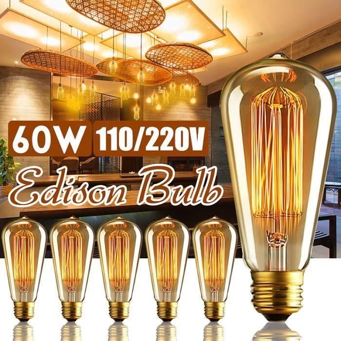 6PCS 60W E27 Edison ampoule à filament de tungstène 220V @SHE