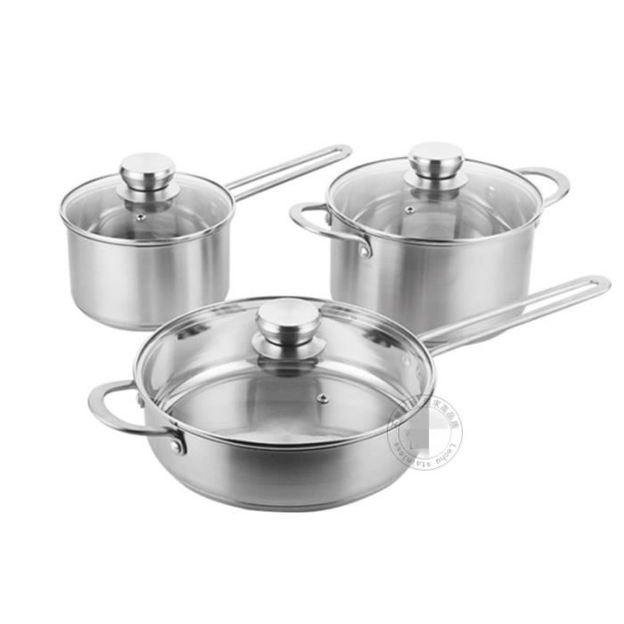 Lot de 3 Casseroles Anti-adhérentes Pierre avec Couvercles 16 20 24 cm-Compatibles Tous Feux Avec coffret cadeau