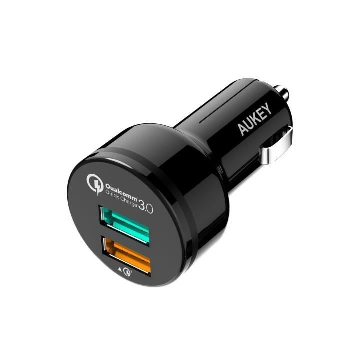 AUKEY Chargeur Allume Cigare Quick Charge 3.0 2 Ports Chargeur Voiture avec charge rapide pour Samsung Galaxy S8, iPhone X, HTC etc