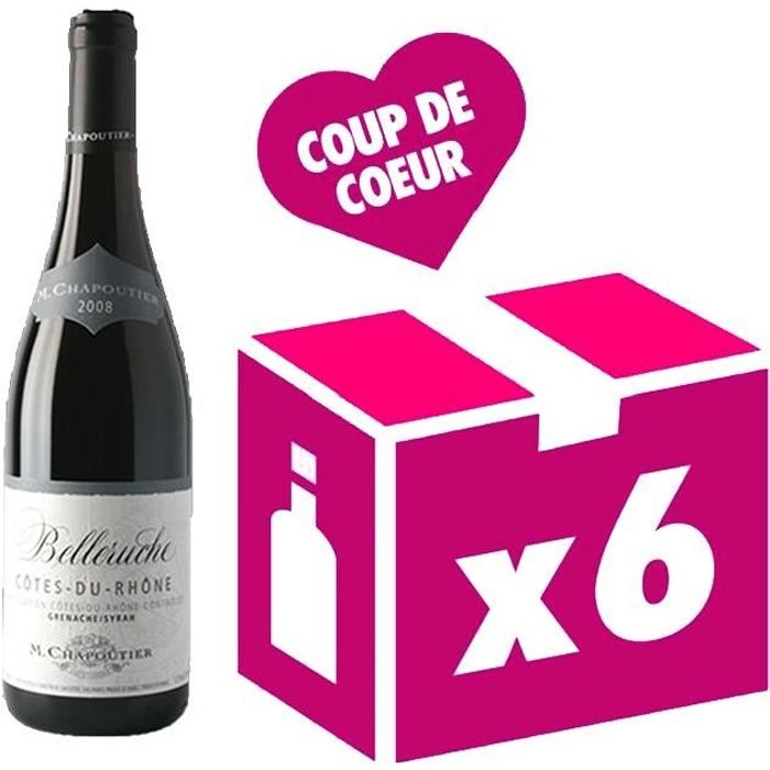 Côtes du Rhône Belleruche vin rouge 6x75cl Chapoutier millésime 2018