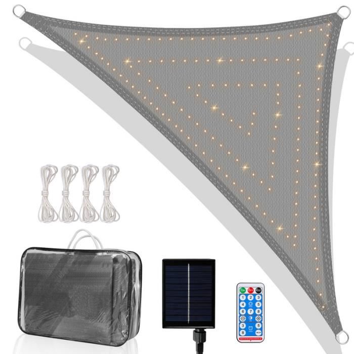 Einfeben Voile d'ombrage triangulaire 150 Leds 325 x 325 x 300 cm - Gris