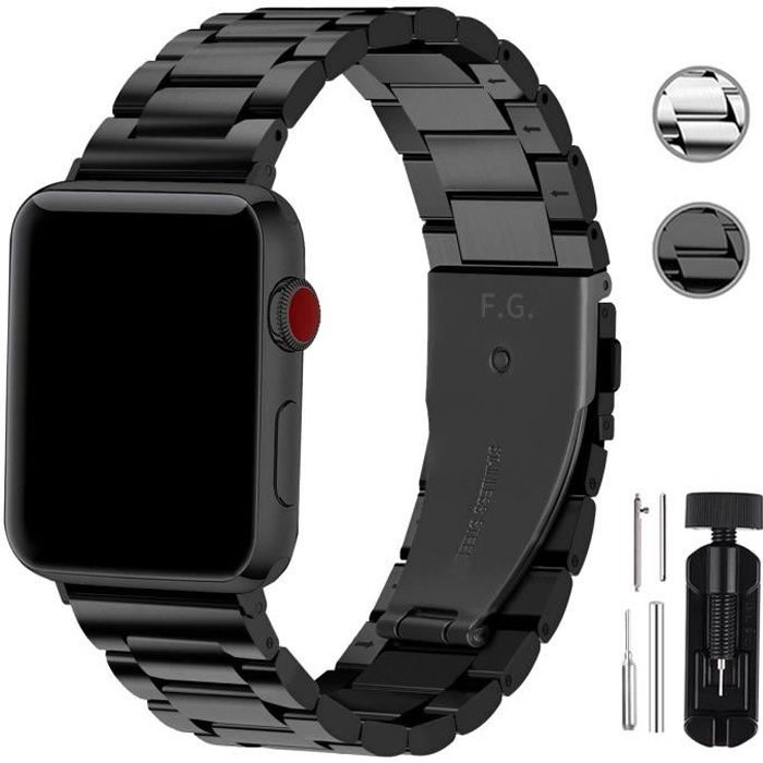 Fullmosa Compatible avec Bracelet Apple Watch 38mm/40mm/41mm,Acier INOX Bracelet pour Apple Watch SE Séries 7/6/5/4/3/2/1,Noir