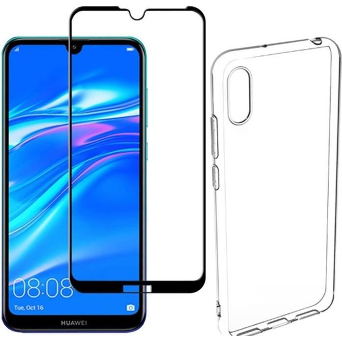 Coque HUAWEI Y6 2019 + Verre Trempé 5D,Protection Ecran Vitre Film Couverture Complète