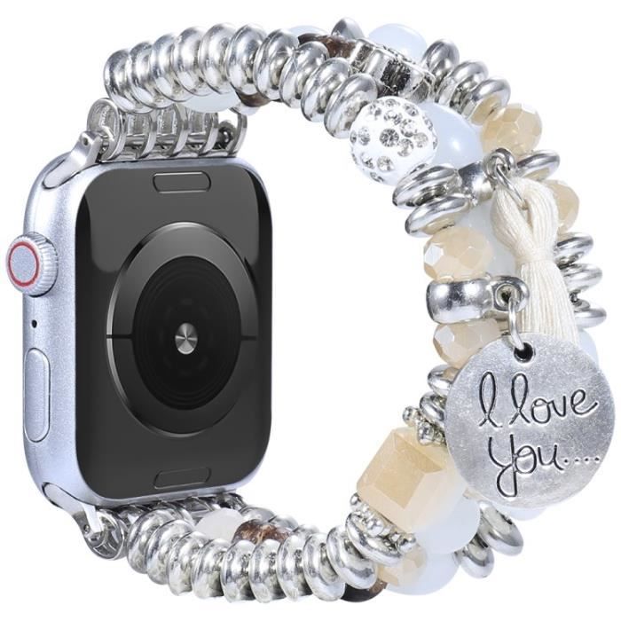 Pour Apple Watch Series 7 41Mm - Série 6-5 - 4 - Se 40Mm - Series 3-2-1 38Mm Perls Decor Sangle Smart Watch Band - Blanche