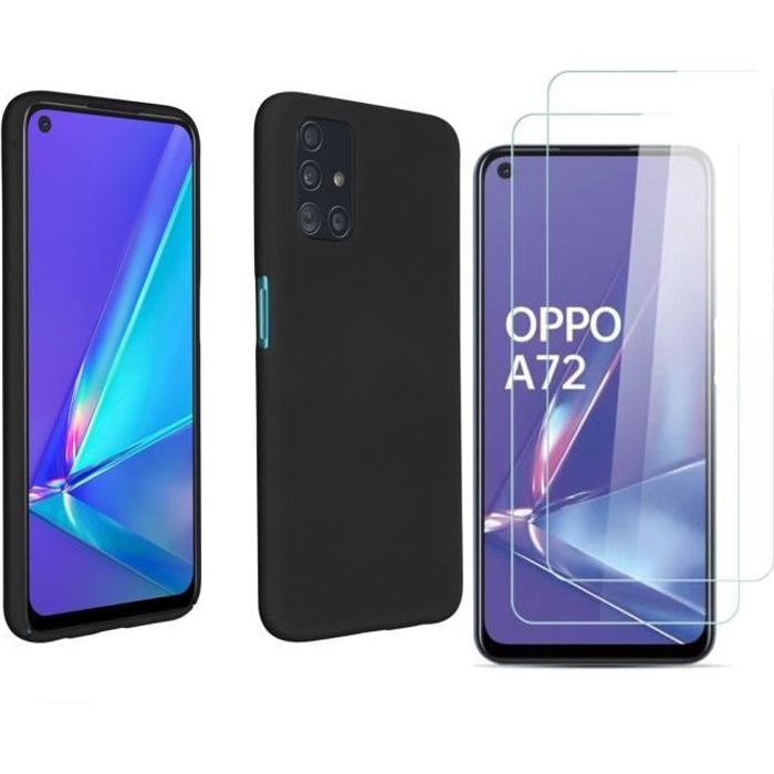 Coque Silicone TPU Couleur Noir + 2 Verres Trempes Pour Oppo A72 Little Boutik Couleur :