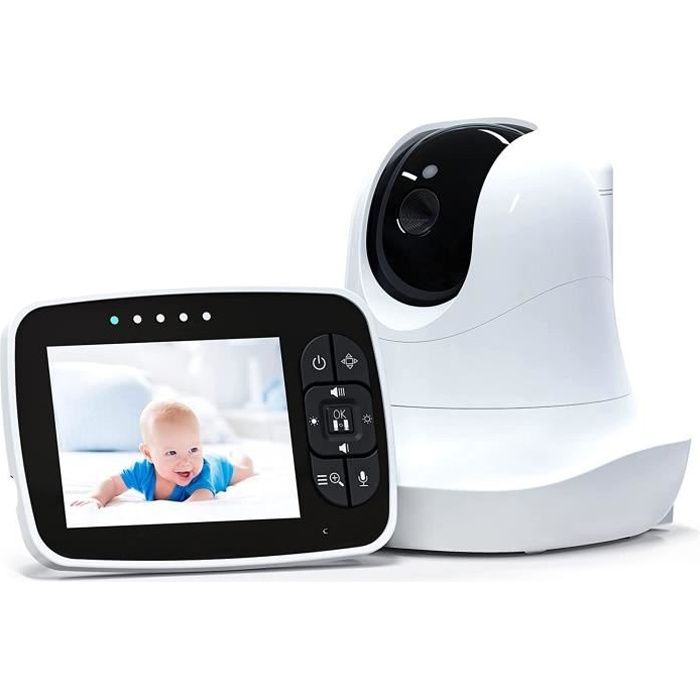 Moniteur vidéo bébé, Babyphone sans Fil avec Thermomètre - Caméra de réglage à 360° - Conversation bidirectionnelle, Vision nocturne