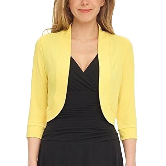Femme Cardigan Court à Manches pour Soirée Jaune S