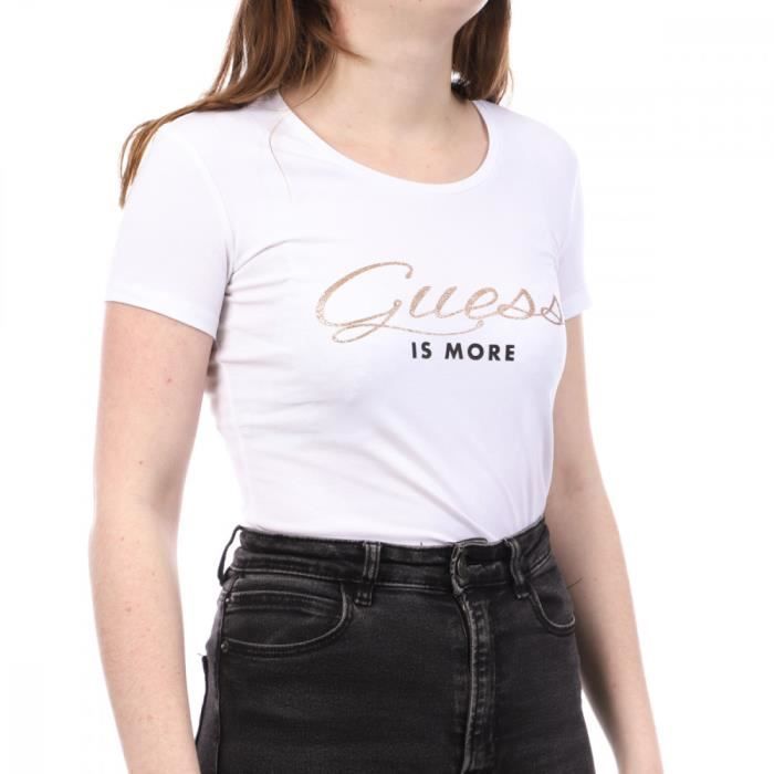 T-shirt Blanc Femme Guess Glitter