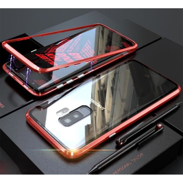 Coque Magnétique Adsorption 360° Support Fil pour Samsung Galaxy S9 +-Plus - (rouge)