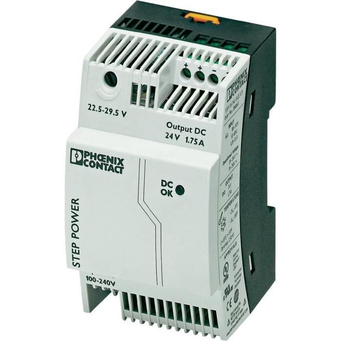 Bloc d'alimentation à découpage pour rails DIN 24 V/DC / 1,75 A / 42 W Phoenix Contact STEP-PS/1AC/24DC/1.75