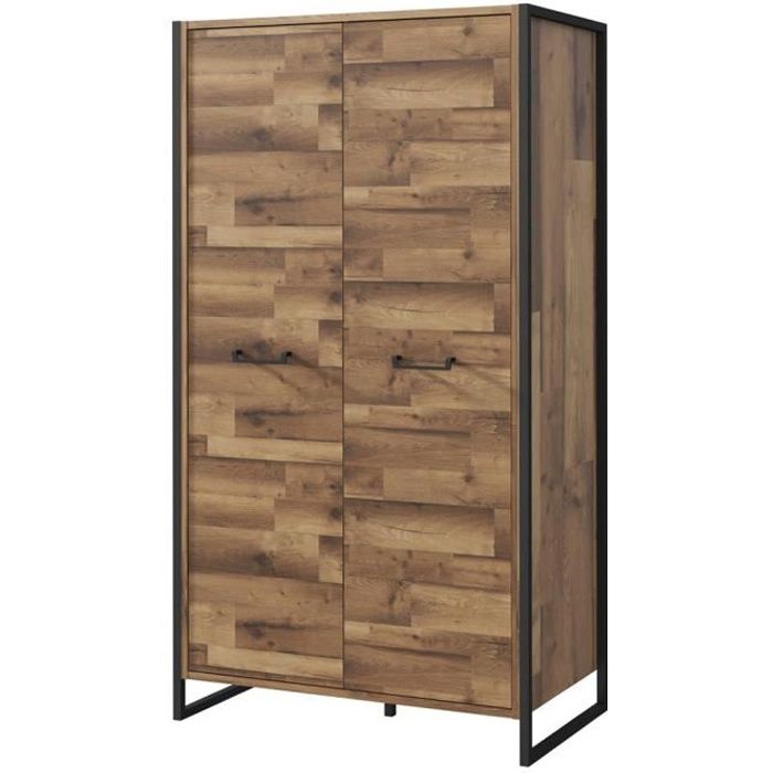 Armoire à 2 portes - HUD - chêne / noir - pieds en métal - style industriel