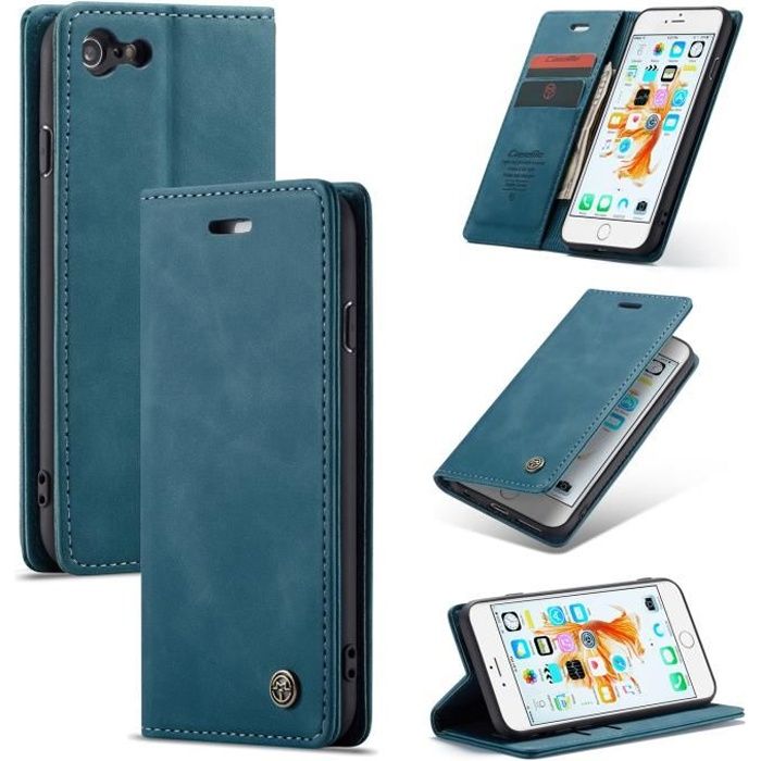 SmartLegend Coque iPhone 6/6s housse en cuir portefeuille [magnétique] etui portefeuille à rabat housse protection bleu