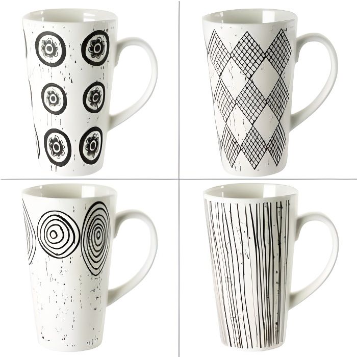 Coffret 4 mugs 54cl Noir et blanc