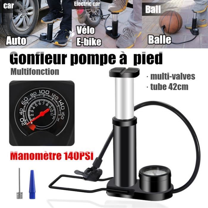 Pompe à Air Pied de Vélo Portable avec Manomètre 140PSI - Outil Gonfleur Pédale de Balle Jouet Pneu VTT