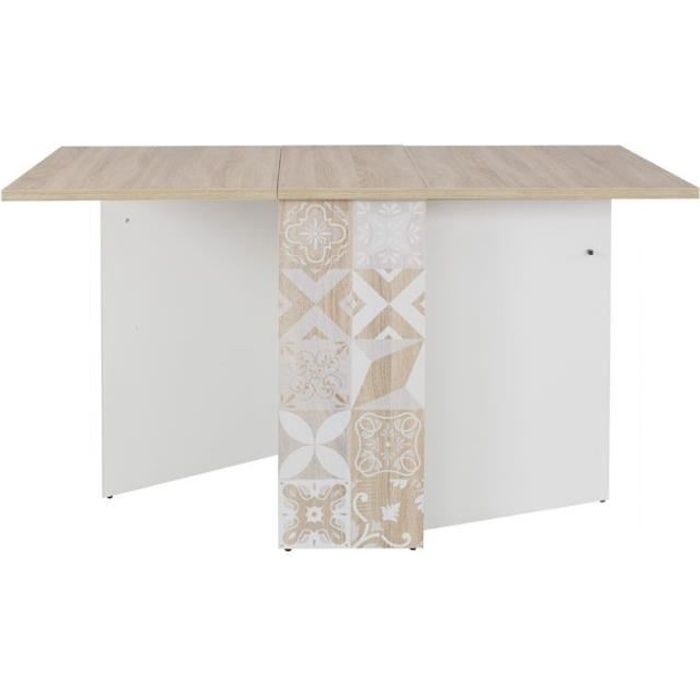 Table de repas pliante Bois clair/Blanc - ETHAN - L 140 x l 80 x H 75