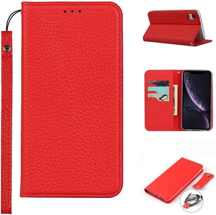 Housse Portefeuille En Cuir Véritable Pour IPhone 12 Mini - Avec Rangements Carte Et Fermoir Magnétique (vin Rouge)