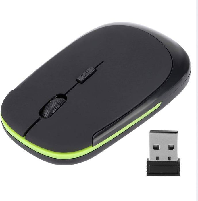 Souris Optique Sans Fil 2.4Ghz - 6 Boutons, 1800 DPI, USB - Noire - Neuve