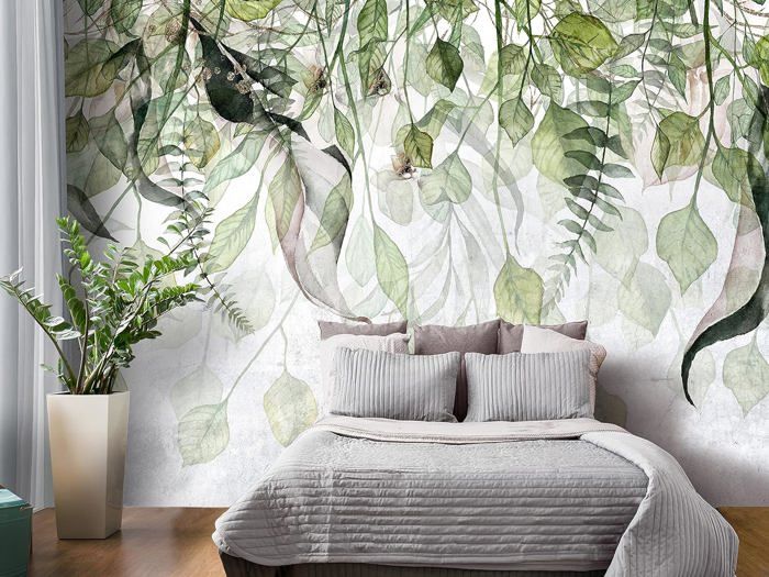 Stickers Muraux Feuillage Tropical – Lot De 2 Feuilles 30x90 Cm, Plantes Vertes Et Vignes, Décoration Murale Amovible Salon Cuisine