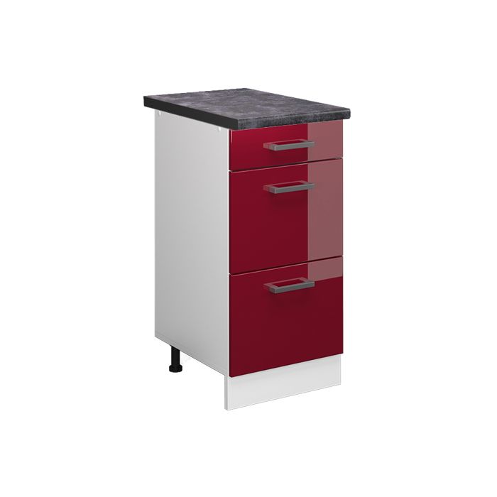Meuble cuisine R-Line 40cm avec tiroirs PT Anthracite Rouge brillant/Blanc Vicco 45487