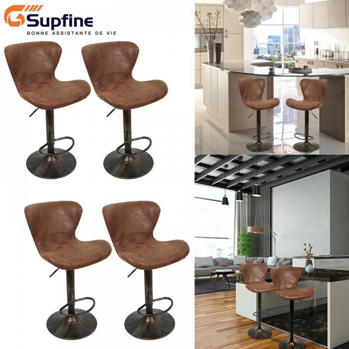 SUPFINE Tabouret de Bar Vintage - Chaise de Bar Style Industriel - Supporte jusquà 120kg - Lot de 4 - Pivote à 360 Degrés