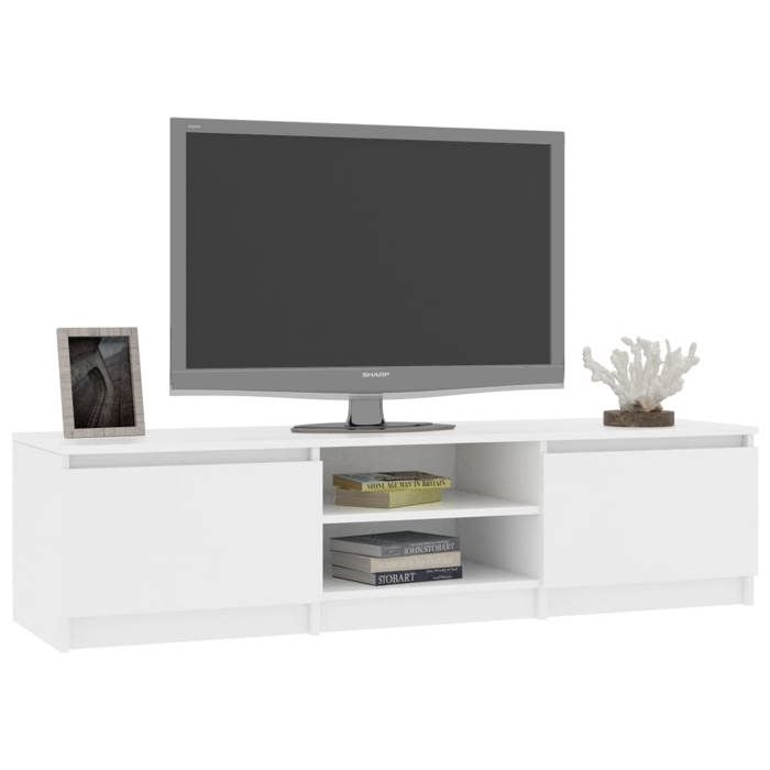Meuble TV - Banc TV - Table TV - Blanc - 140x40x355 cm - Bois dingénierie T42