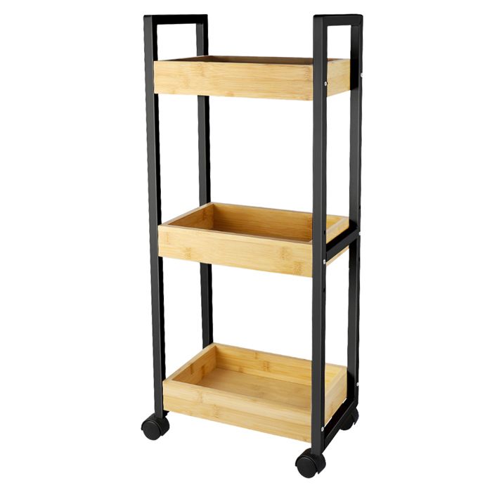 JEOBEST Chariot de Service Bambou Desserte avec Roues Chariot de Rangement Utilitaire pour Salle à Manger Salle de Bain Noir