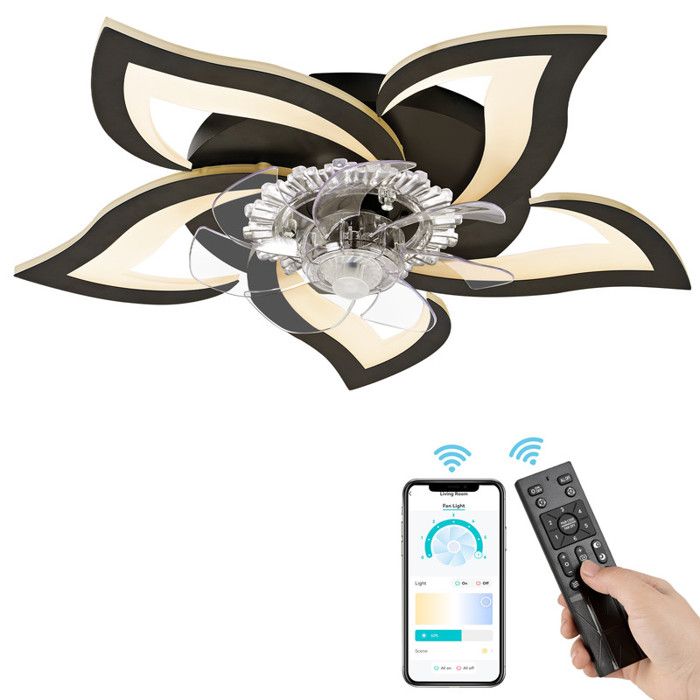 NACATIN Plafonnier Ventilateur LED Silencieux - 6 Vitesses 3 Couleurs DimmablesMinuteriePuissance 46W - Noir - Nacatin
