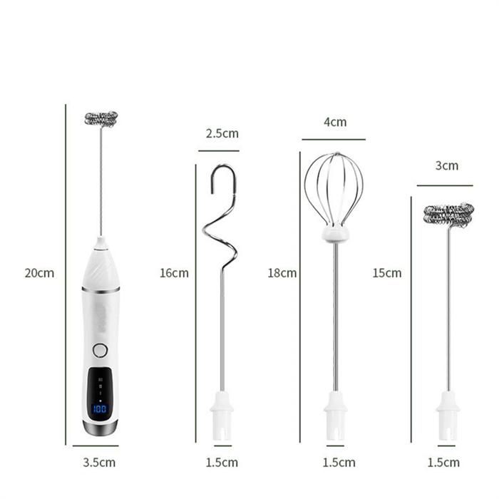 FITNATE Mousseur à lait électrique rechargeable 3 vitesses avec 2 fouets en acier inoxydable pour chocolat chaud, café, cappuccino, latte avec tasse à mousser