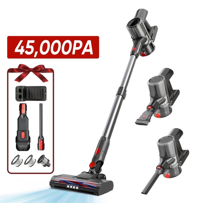 LAMZIEN  Aspirateur Balai sans Fil 45000PA/45min Autonomie Filtration Efficace Poils danimaux/Tapis/Sols Durs