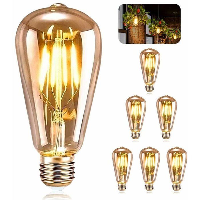 6 Pièces Ampoule E27 Vintage LED ST64 Lampe Décorative Rétro Edison Vintage 4W Filament Blanc Chaud pour Restaurant Café Bar