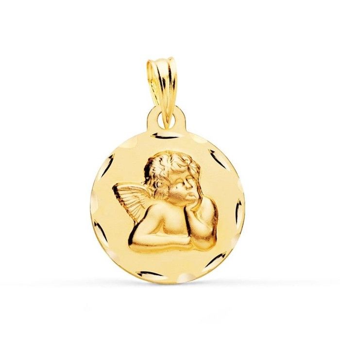 Médaille Mocking Angel 14 mm en or 9 carats avec lunette sculptée ...