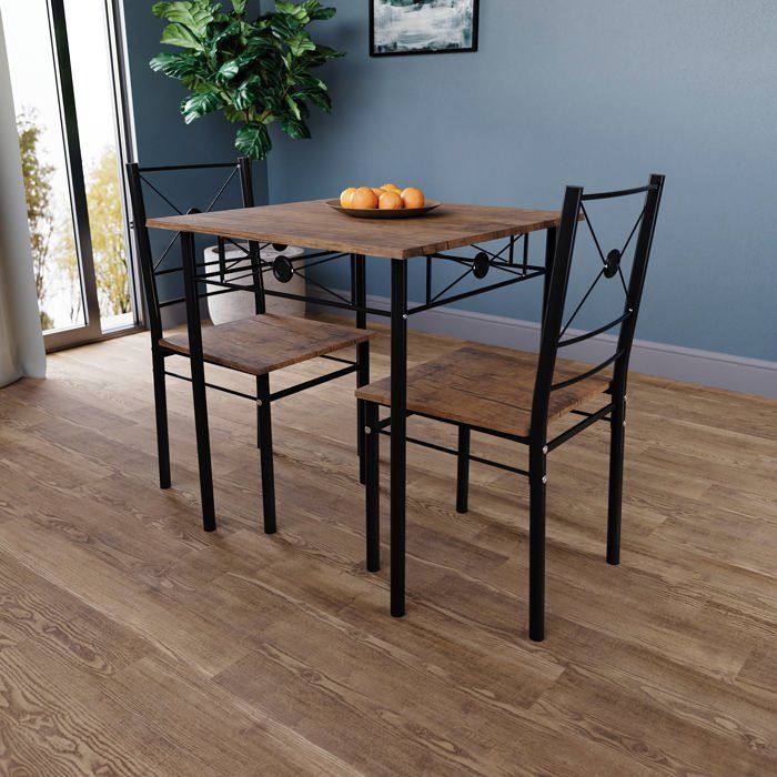 Ensemble table et chaises 2 places Roslyn métal et bois cuisine salle à manger bois foncé