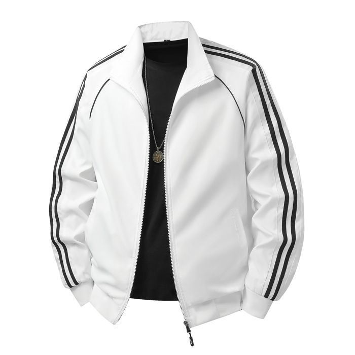 Veste de Sport Rayure Homme Automne Col montant Léger Doublure Maille - Blanc