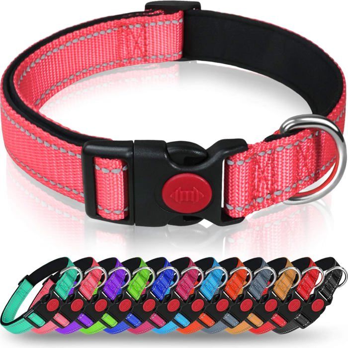 Collier pour Chien Collier en Nylon Réfléchissant Réglable Classique avec Rembourré Doux Respirant Mesh pour Grands Chiens L Rose