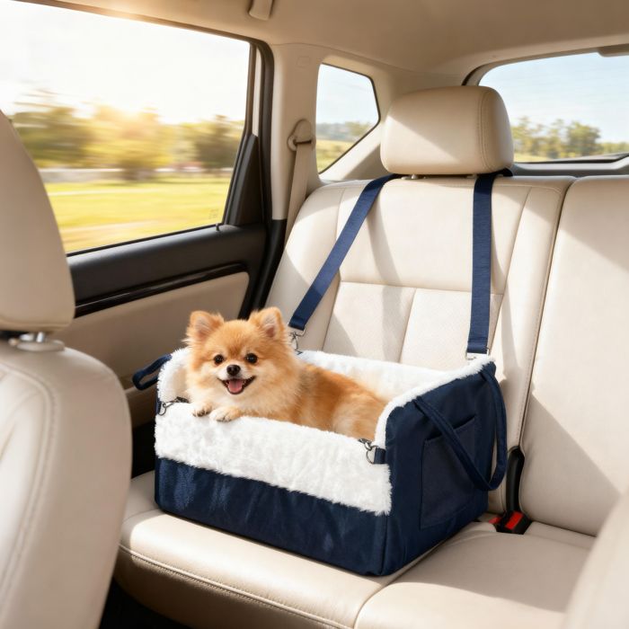 Siège auto pour chien avec ceinture de sécurité et fixation siège de voiture pour chiens 55 x 46 x 32 cm bleu marine