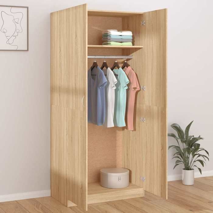 Brun Garde-robe JILLS Armoire penderie Pour chambre Chêne sonoma 90x52x200 cm Bois d’ingénierie LV1560