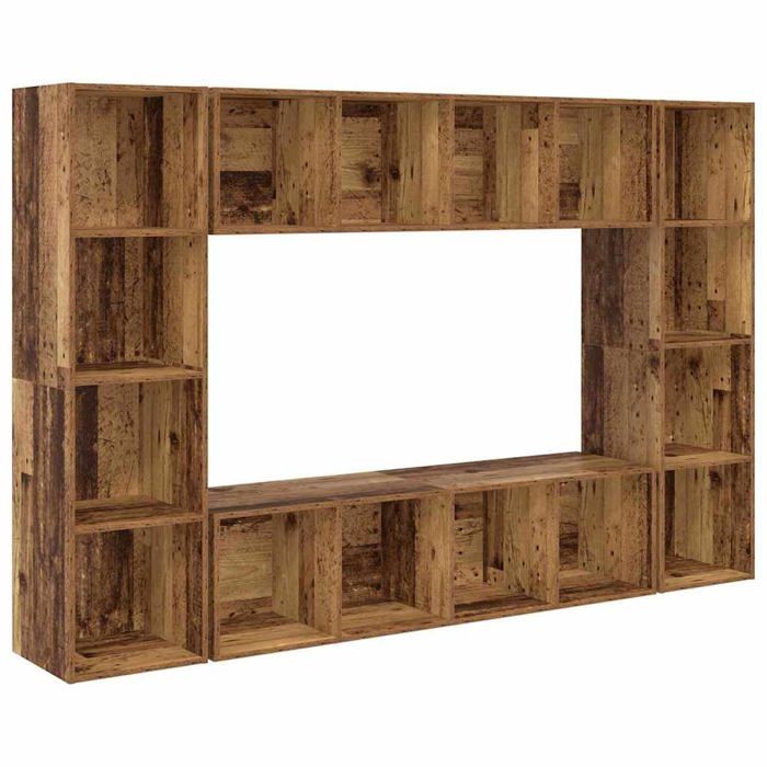 Meuble TV mural moderne - vidaXL - Marron - 37x37x142 5 cm - Bois dingénierie - 4 étagères - Gain de place