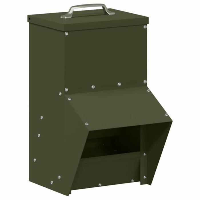 Mangeoire pour poules en métal - vidaXL - Vert olive - 20x25x35 cm - Acier laminé à froid - Résistant aux intempéries