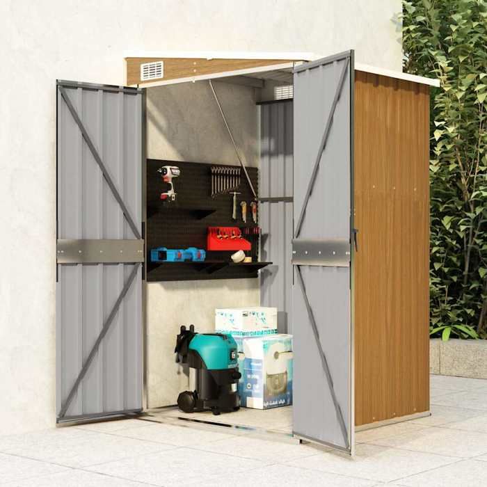 Remise de jardin murale - vidaXL - 118x100x178 cm - Acier galvanisé - Marron - Portes à double ouverture - Toit en pente