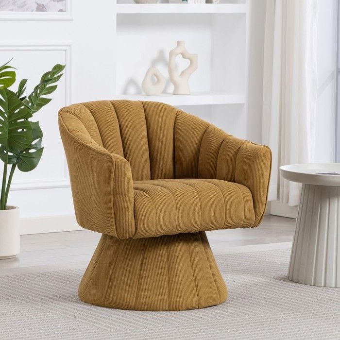 Fauteuil pivotant 360° - LANGTU - Velours côtelé - Mousse haute densité - Accoudoirs intégrés - Charge 150 kg